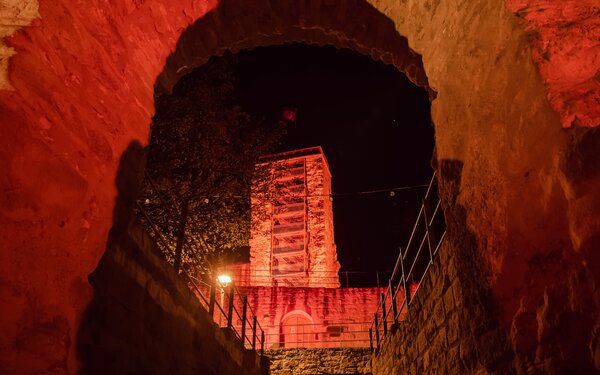 Burgruine Wachtenburg in Wachenheim - Rosa Leuchten, Foto: Lena Geib, Pfalz Touristik