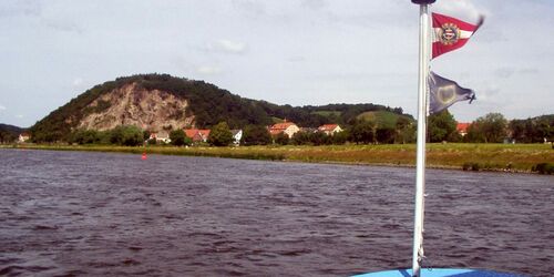 Blick von der Fähre auf die Bosel  Stadt Coswig