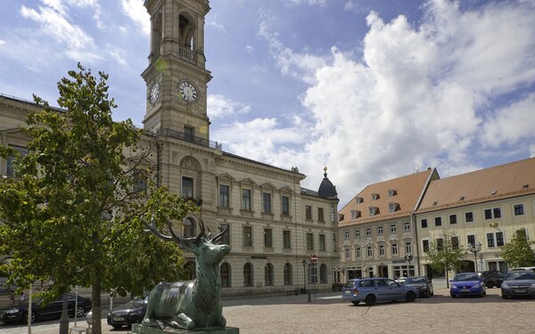 Dianabrunnen und Rathaus  Stadt Großenhain