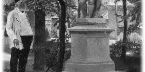 Tempelgarten Neuruppin - J. Chr. Gentz vor dem Putto mit Tambourin, ca. 1865, Foto: TMB Tourismus-Marketing Brandenburg GmbH, Lizenz: TMB Tourismus-Marketing Brandenburg GmbH